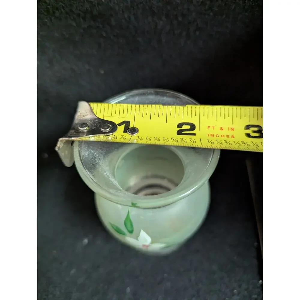 Vintage Frosted Green Hand-Painted Miniature Vases with Silver-Tone Bases - Pair - Picture 6 of 8
